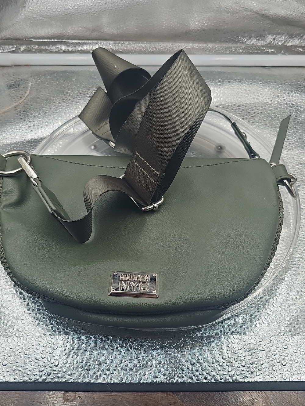 Q Stylish Satchel In Olive Green Madden NYC Rhinestone Bling - Picture 3 of 8